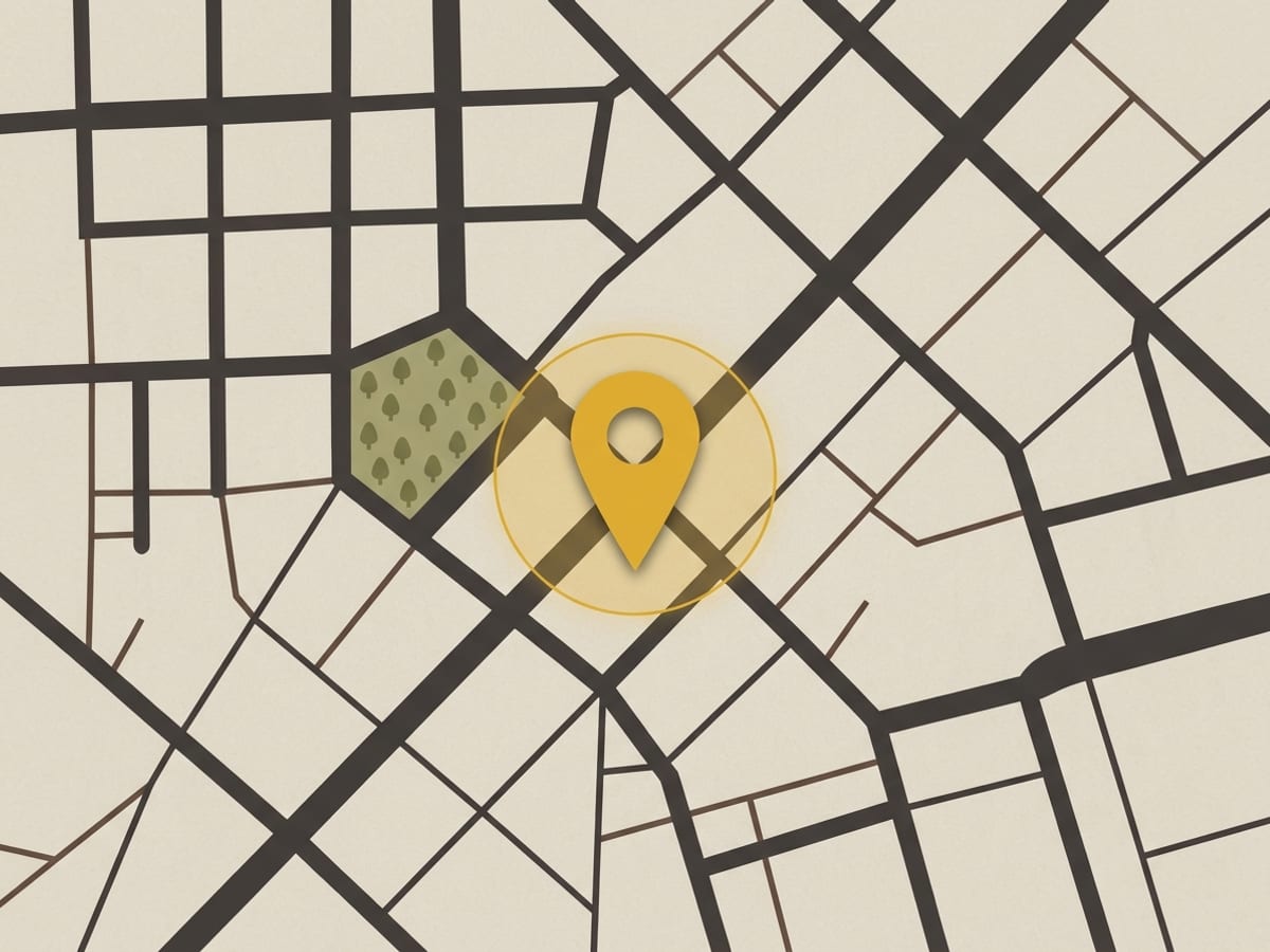 Mapa ilustrado da Savassi, em Belo Horizonte, com um pino mostarda marcando a barbearia